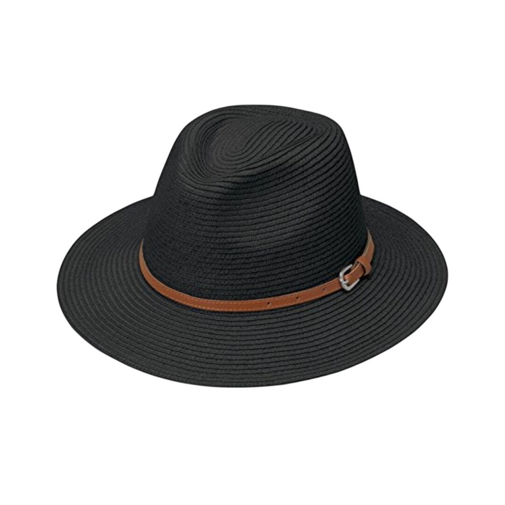 Wallaroo Hat Company Naples Black Paper Braid Fedora Sun Hat Wide Brim Upf 50
